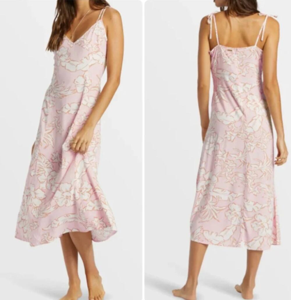 Billabong "Sweet Sunshine" Tropical Floral Midi Dress Spaghetti Strap Medium NWT